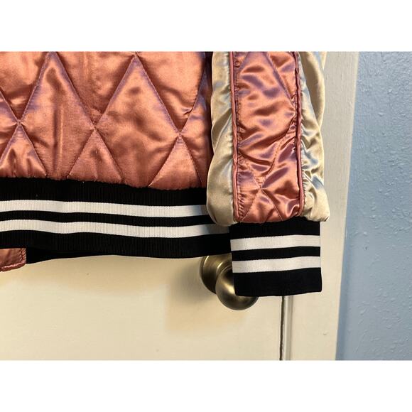 VTG Y2K Pink Quilted Satin Varsity Jacket 2X Embroidered Floral Mean Girls Boho - Picture 7 of 9
